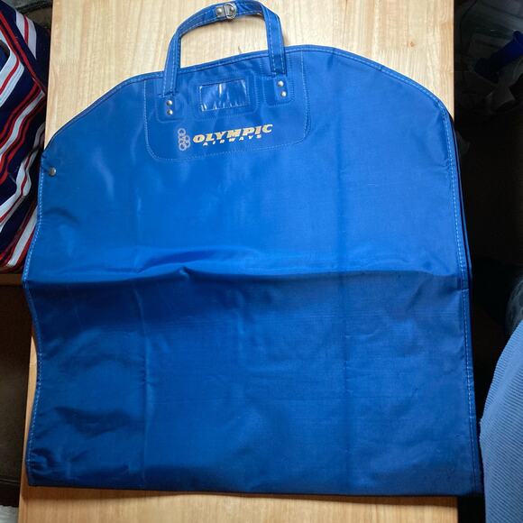 Olympic  Airways Vintage Royal Blue Vinyl Garment Bag. Pre-Owned - Picture 1 of 11